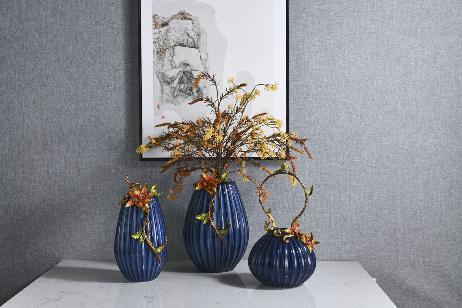 Classic Blue Ceramic Vase Collection