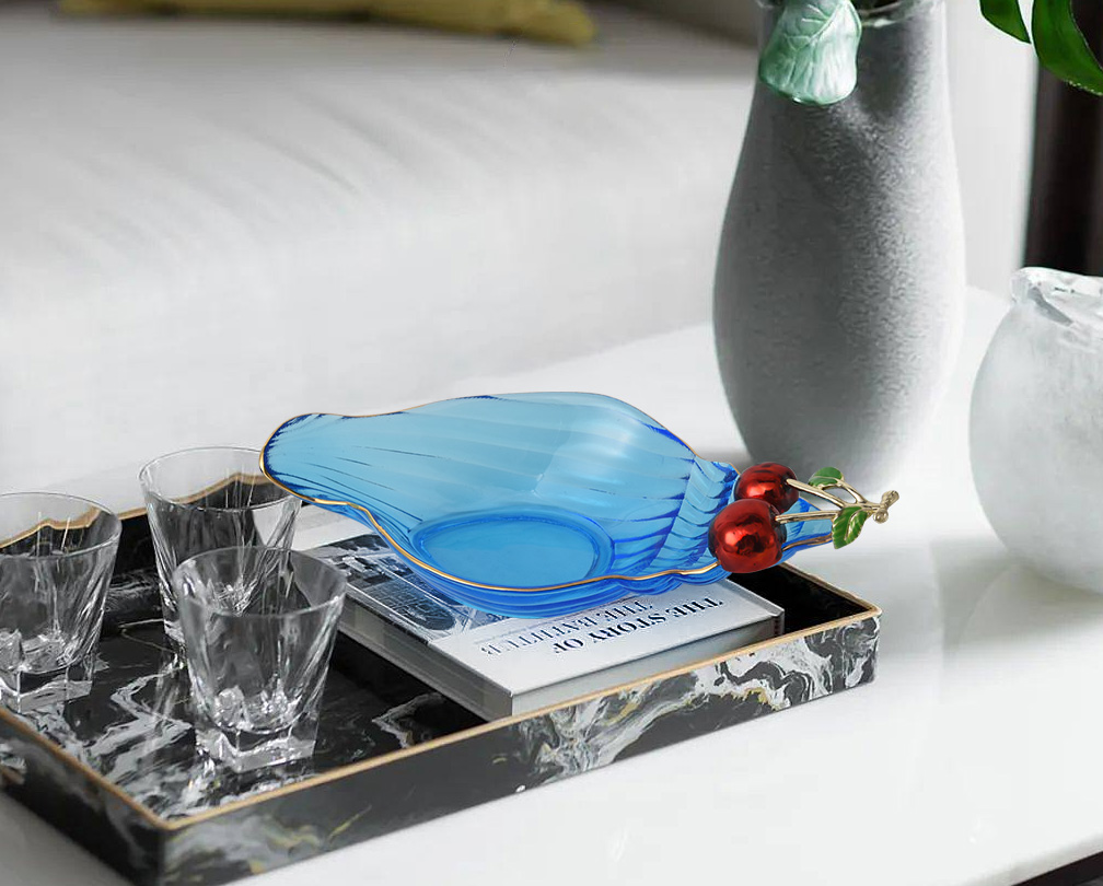 Blue Conch Cherry Fruit Plate Enamel Decoration luxury glass handicraft