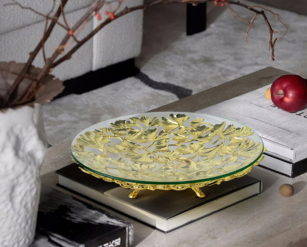 European Ginkgo Leaf Crystal Glass Fruit Plate