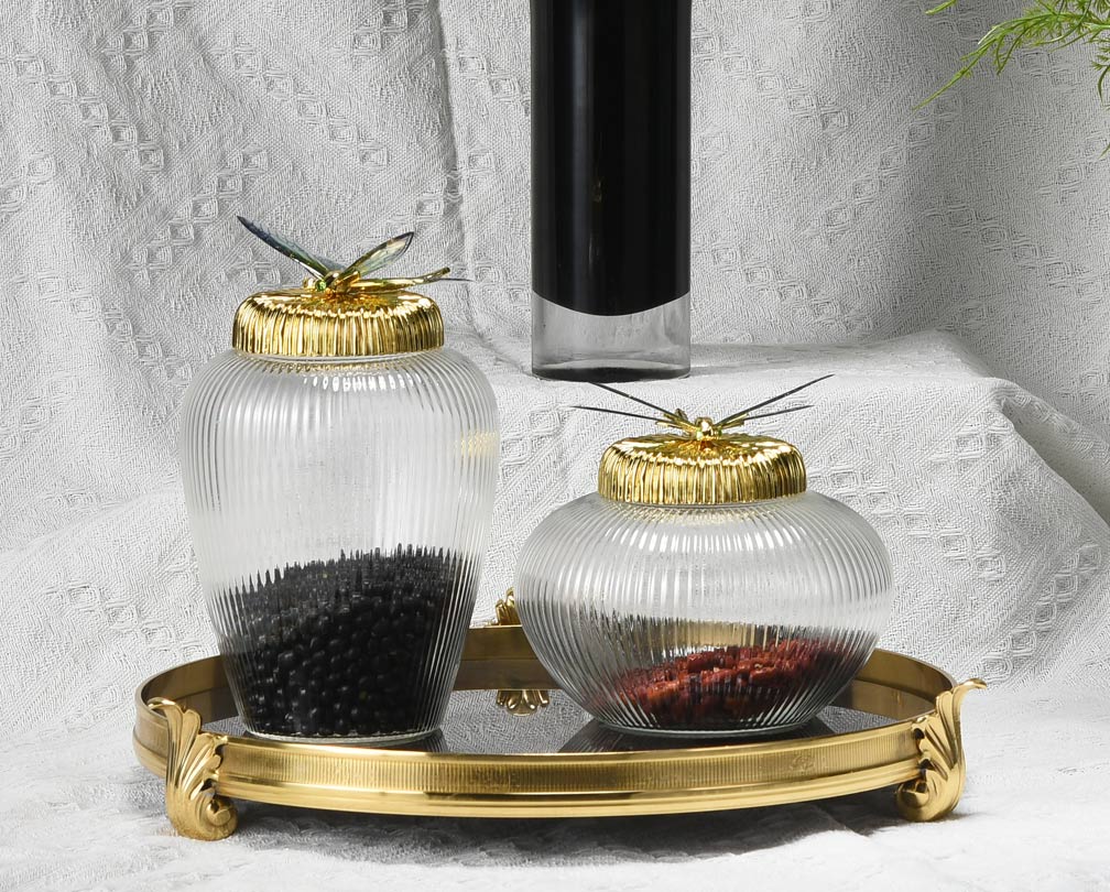 Glass storage jar with dragonfly decoration soft furnishing ornament