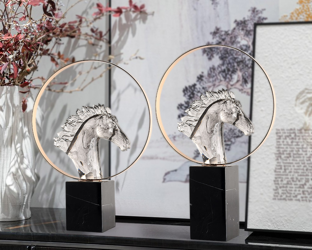 minimalist horse head ornament with marble craftsmanship and geometric design a stylish decorative piece