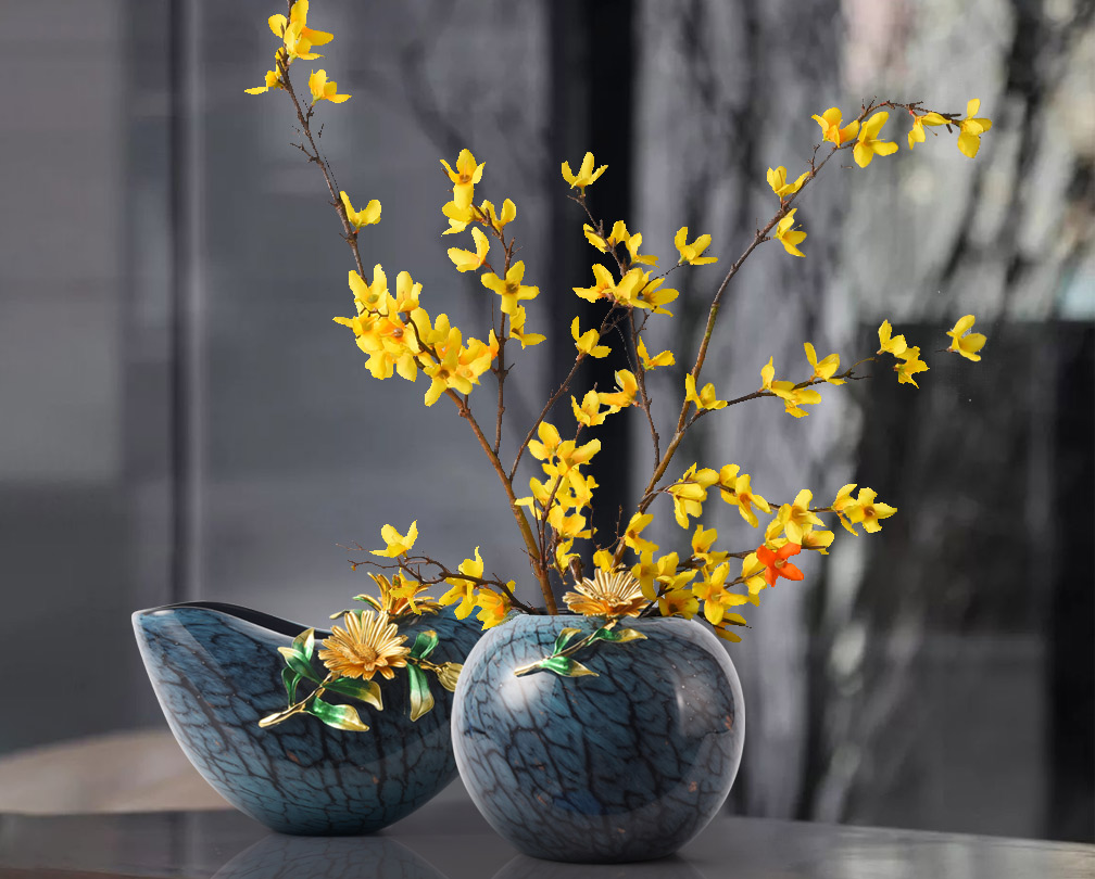 New Chinese-style enamel-colored flower vase ornament for living room