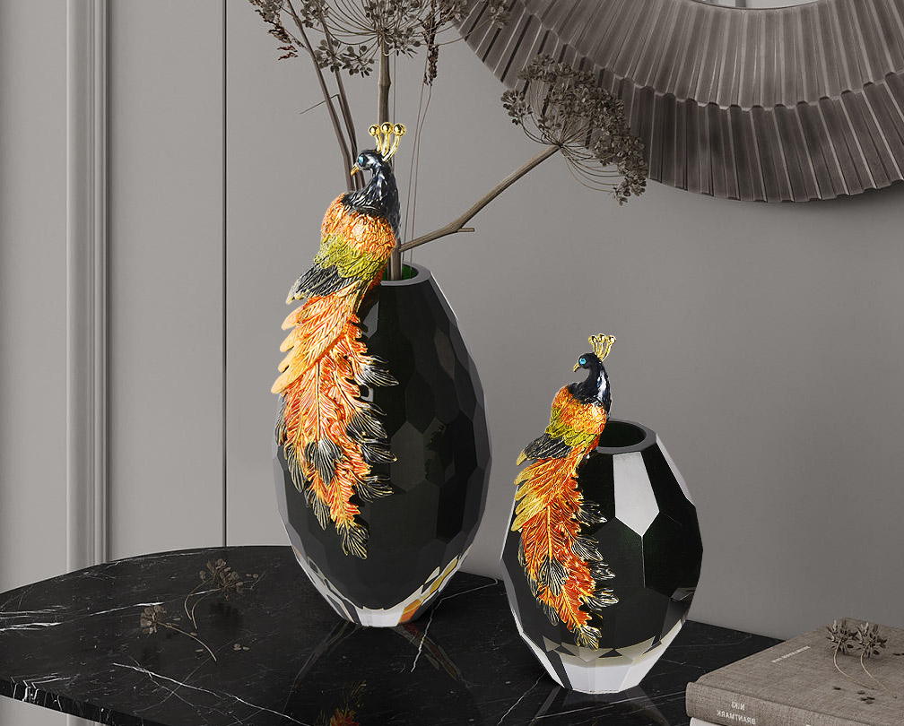 Peacock vase symbolizing wealth and auspiciousness