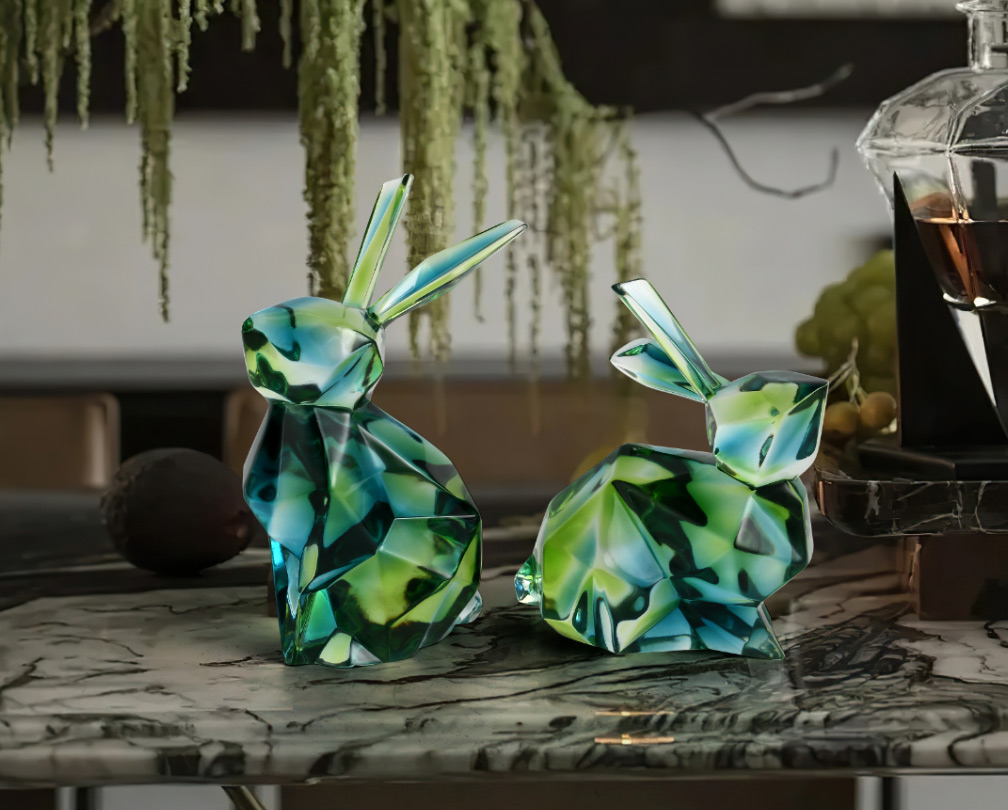 Polygonal green rabbit resin ornament