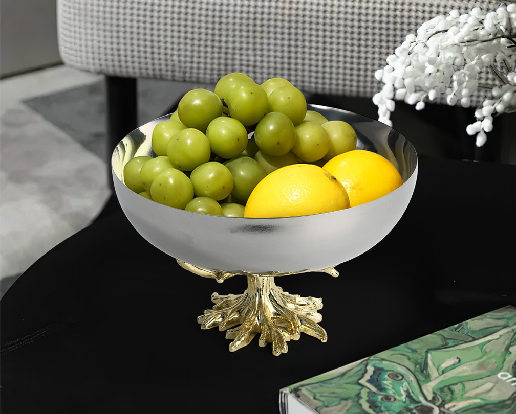 Stainless steel round high footed fruit dish